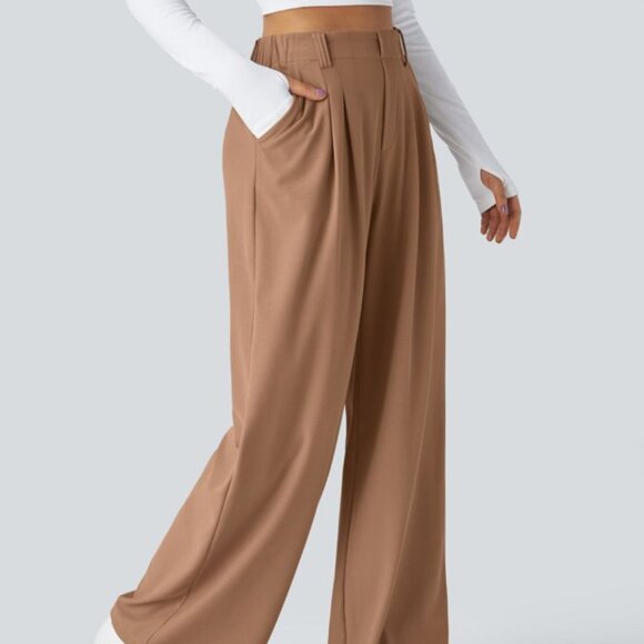 "Macchiato" Halara High Waisted Side Pocket Wide Leg Waffle Work Pants w/Tags - Picture 2 of 4